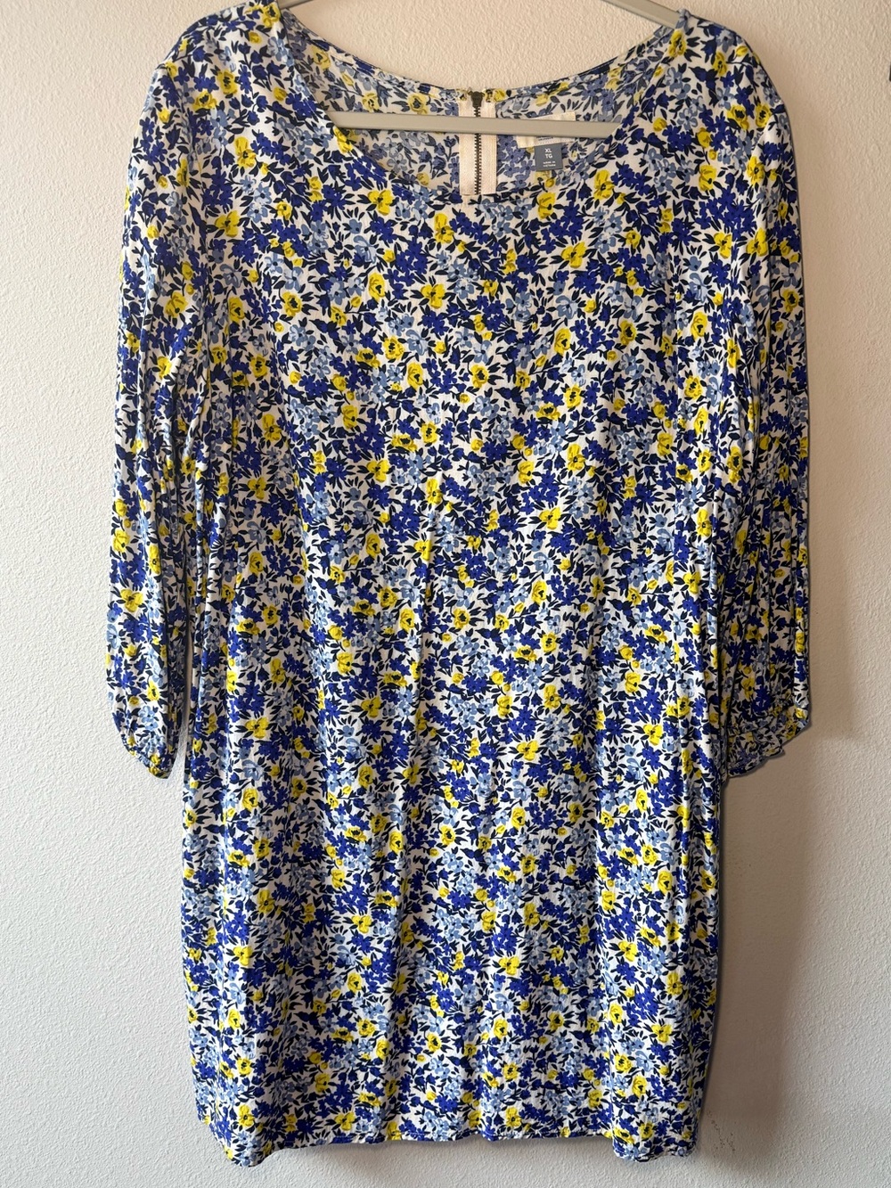 Old Navy Blue & Yellow Floral Long Sleeve Shift Dress